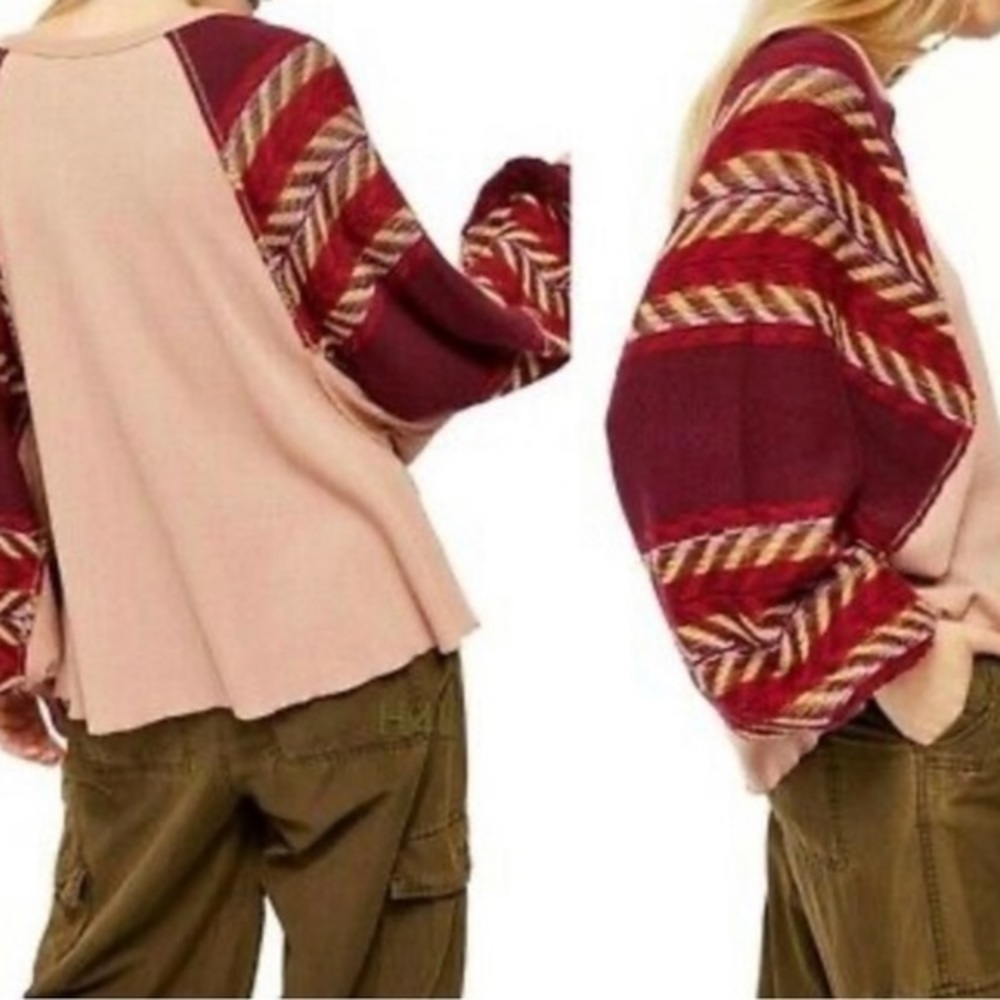 Women's Beige and Burgundy Sweater - Picture 2 of 7